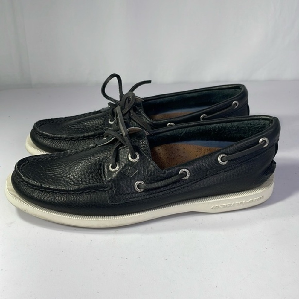 Sperry black and white leather topsiders:
